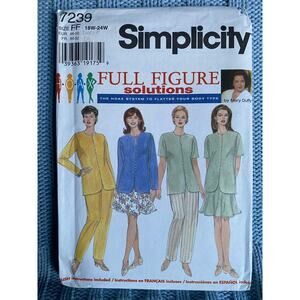 Simplicity 7239 Sewing pattern jacket pants swing mini skirt size 18w-24w